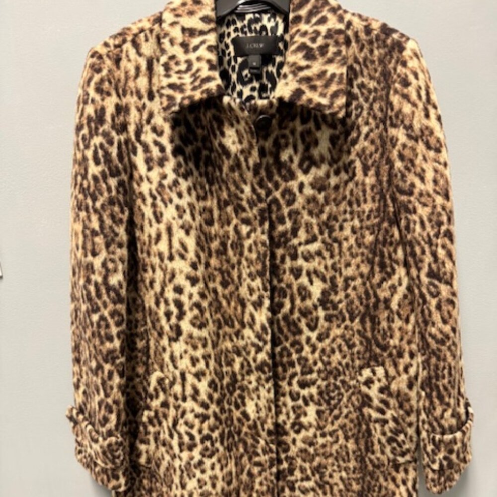 J Crew Leopard Wool Car Coat Size 10